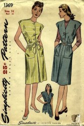 1369 1946 BROAD BUTTON BODICE POCKET DRESS,JUMPER PATTERN 14 32